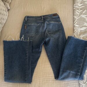 PAIGE Distressed Ankle Jeans in Dark Blue